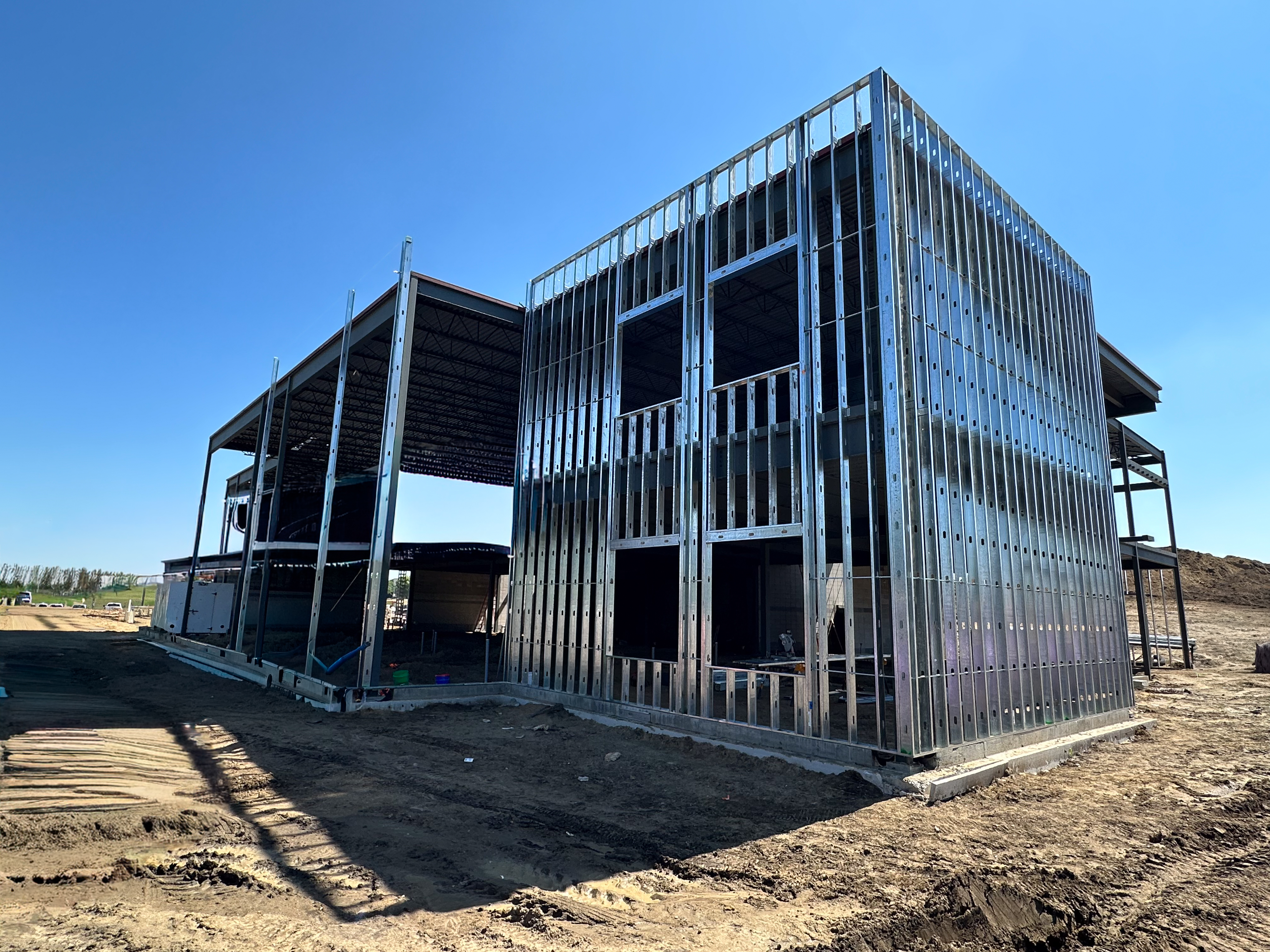 Construction site with metal stud framing